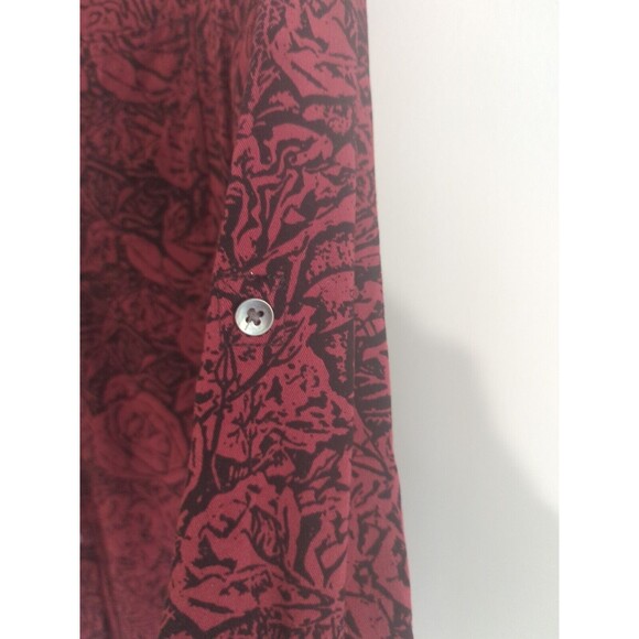 Rock & Republic Women's S Deep Red Rose Print Button Up Fall Casual Blouse - Picture 7 of 9
